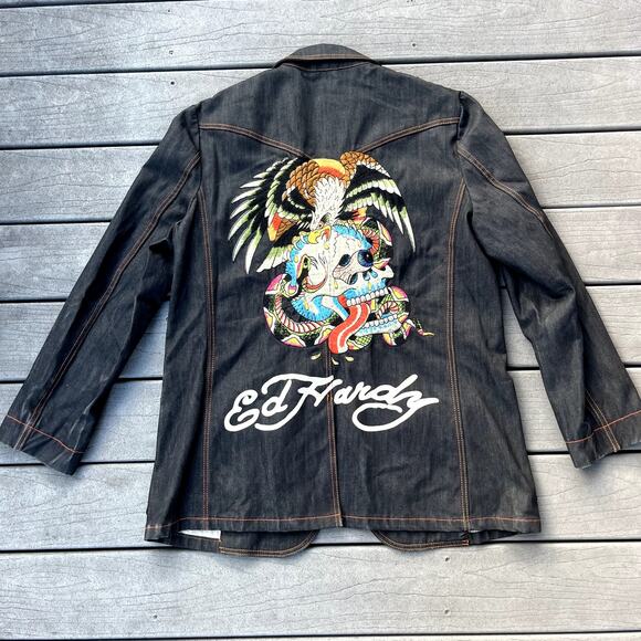 Item 94 Ed Hardy Denim Blazer Size XL Selvedge Denim